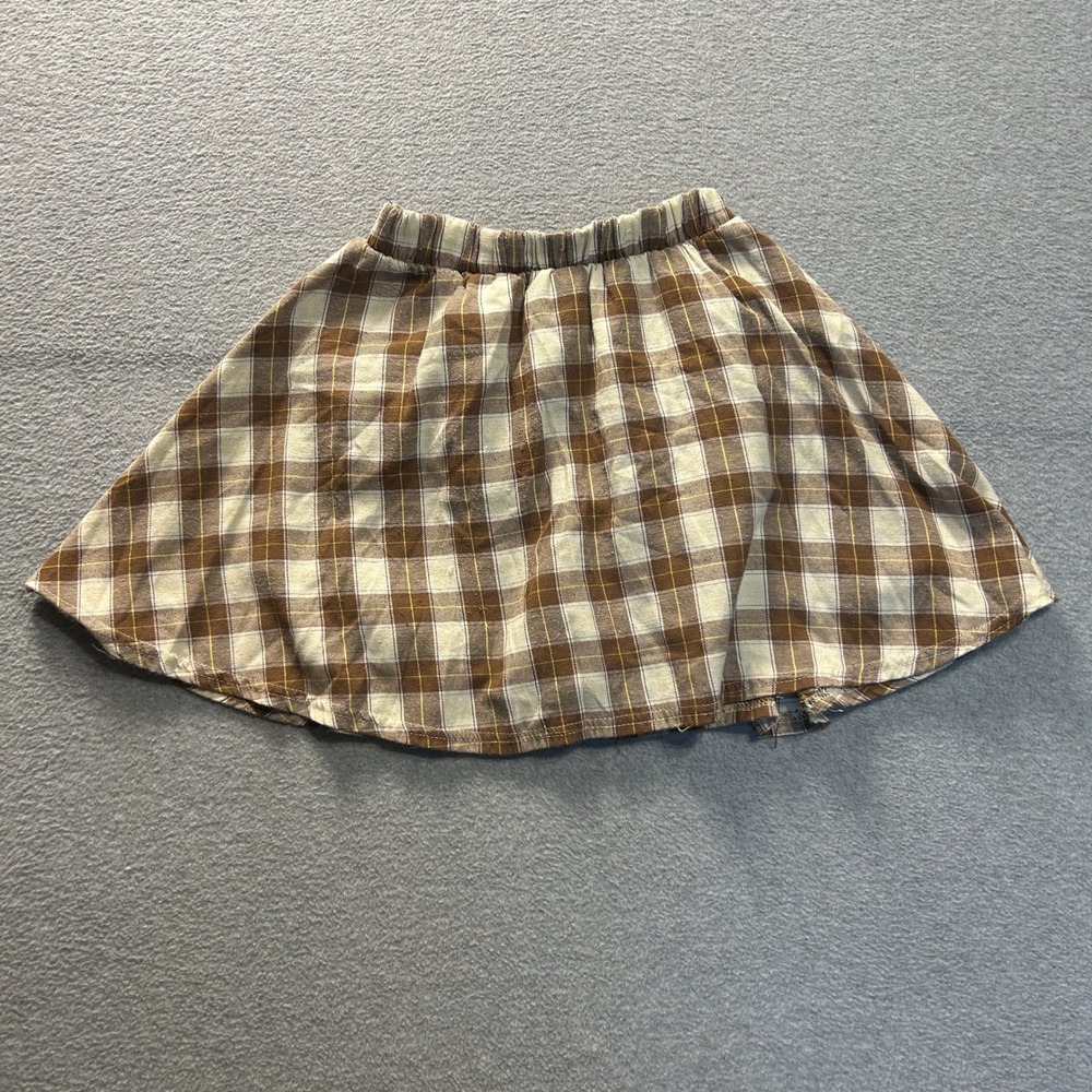 Pink Velvet Skater Skirt Girls Size 8 Brown Plaid Elastic Waist Line Cottagecore